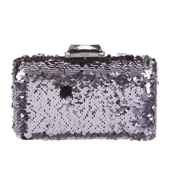 Kotur Sequin Espy Minaudiere Clutch Glitter Crossbody Y2K Silver Glam - Picture 1 of 5